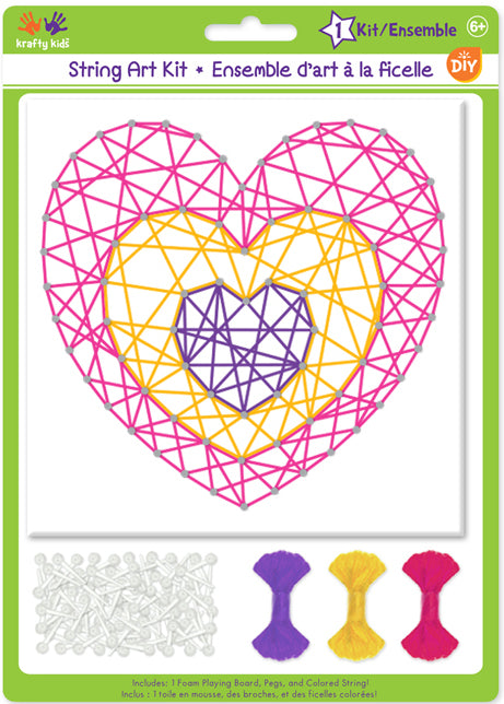 Krafty Kids String Art Kit. Design features a heart.