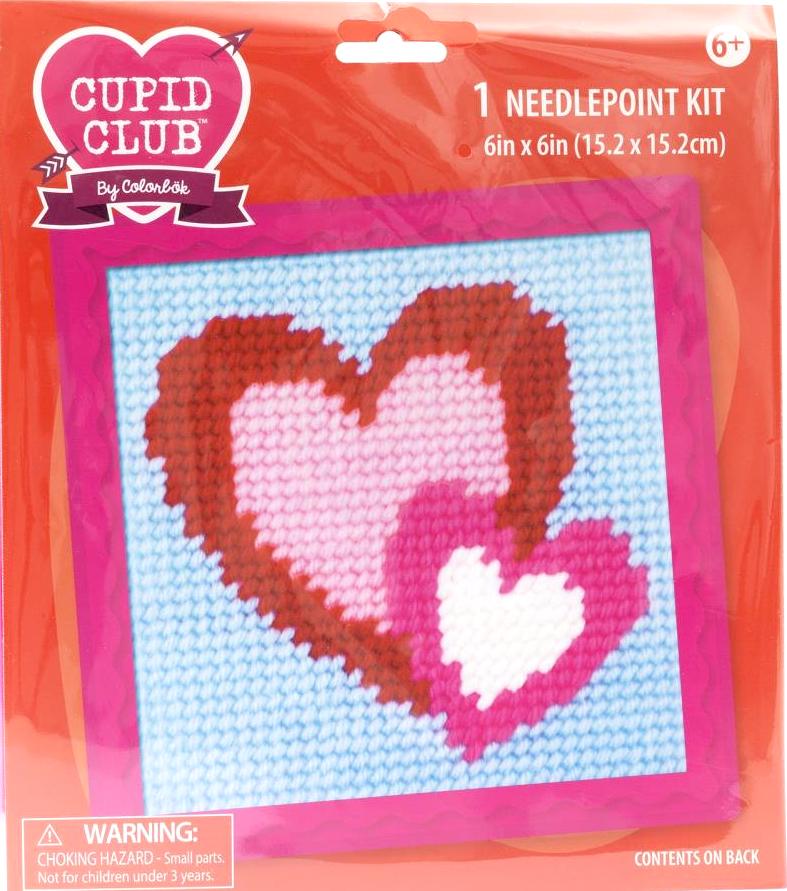 Sew cute needlepoint kit for kids. Design features two hearts.