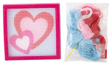 Load image into Gallery viewer, DIY Sew Cute Hearts Kids Beginner Starter Needlepoint Kit with Frame 6&quot;x6&quot;