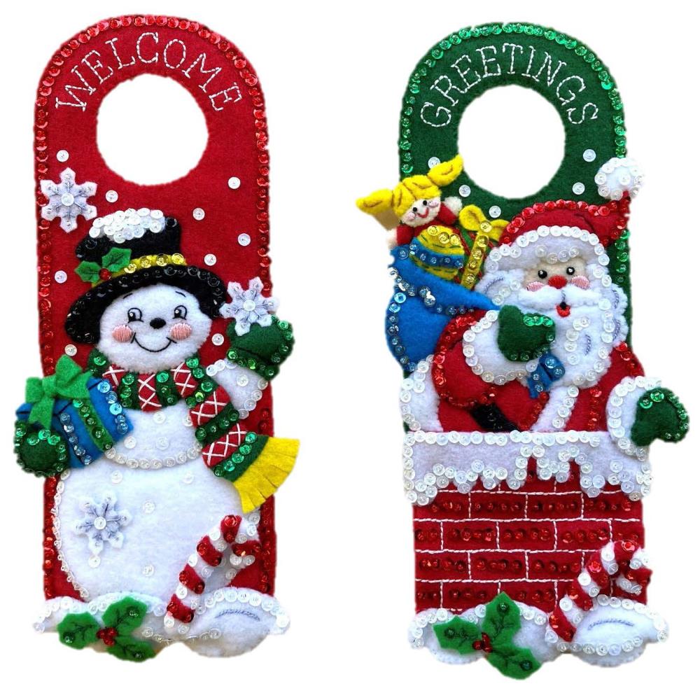 Bucilla felt door hanger kit. Design features snowman and santa.