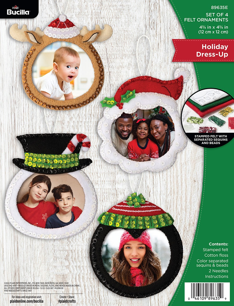 Bucilla Felt Ornaments Applique Kit Set of 4-Holiday Dress Up Bucilla Felt Ornaments Applique Kit Set of 4-Holiday Dress Up