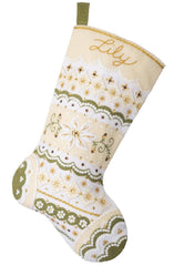 Bucilla felt Christmas stocking kit, Design features patterns in white, green and cream colors.