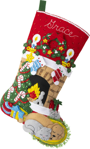 DIY Bucilla Holiday Hearth Cat Dog Christmas Felt Stocking Kit 89486E