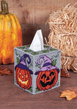 Load image into Gallery viewer, DIY Mary Maxim Jack-O-Lantern Plastic Canvas Tissue Box Cover Kit