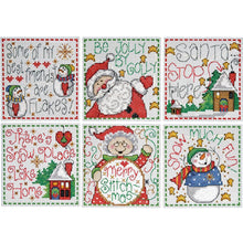 Load image into Gallery viewer, Design Works plastic canvas ornament kit. Design features six square ornaments  with christmas sayings.