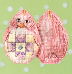 Mill Hill beaded counted cross stitch ornament kit.  The design features a pink chick shaped like a decorated Easter egg.