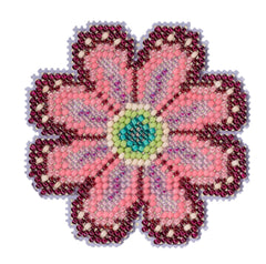 Mill Hill counted cross stitch ornament kit. Design features an pink flower with a yellow center.