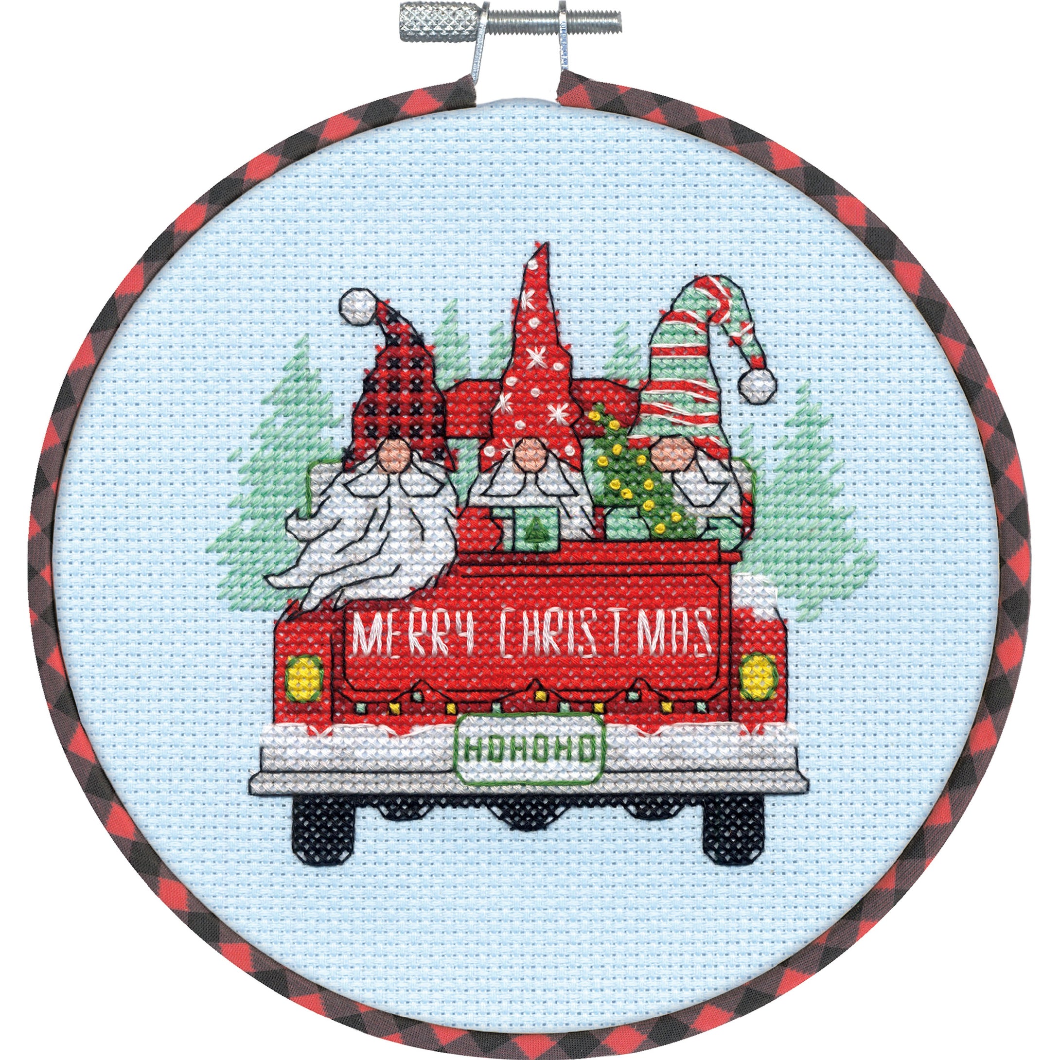 DIY Dimensions Red Truck Gnomes Christmas Counted Cross Stitch Kit 09006