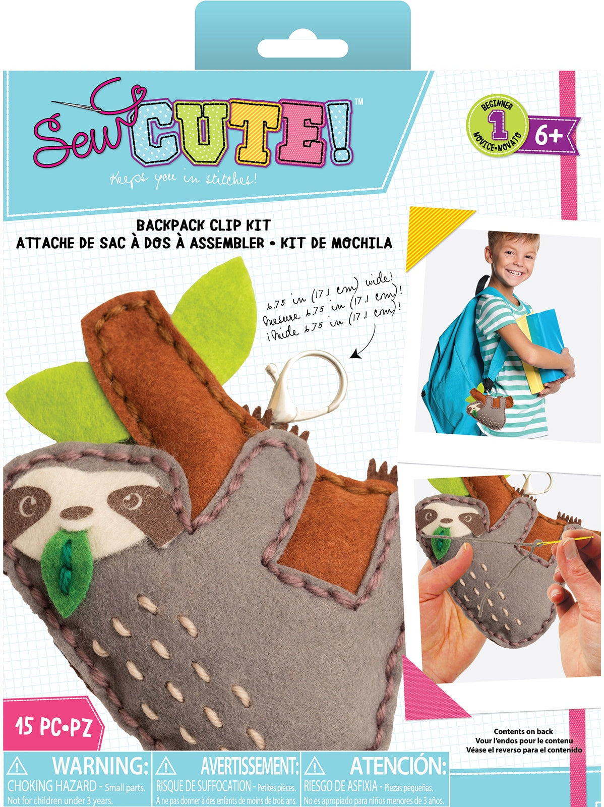 DIY Sew Cute Sloth Kids Beginner Felt Backpack Clip Sewing Kit – Craft ...