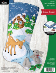 Bucilla felt Christmas stocking kit, Design features a snow scene with deer and bunnies.