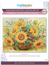 Load image into Gallery viewer, Diamond painting kit. This design features a large pot of sunflowers.