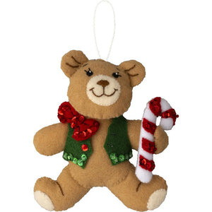 Teddy bear with candy cane.