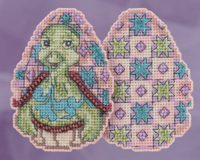 Mill Hill beaded counted cross stitch ornament kit.  The design features a turtle shaped like a decorated Easter egg.
