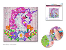 Load image into Gallery viewer, Diamond painting kit. This design features a unicorn head with flowers at the base.