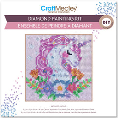 Diamond painting kit. This design features a unicorn head with flowers at the base.