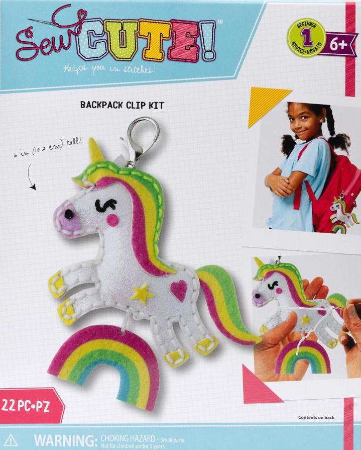 Sew cute felt kit for kids. Design features a unicorn and rainbow.