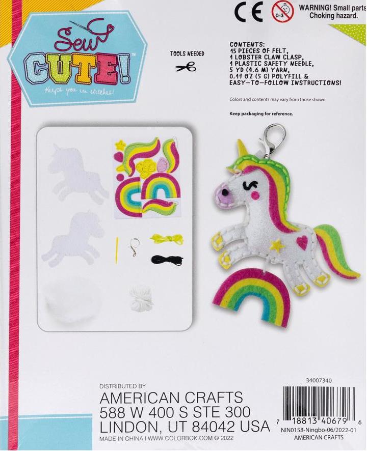 DIY Sew Cute Unicorn Kids Beginner Starter Felt Backpack Clip Kit School Craft